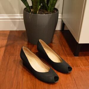 Magli Women's Size 7.5 Black Peep Toe Wedge Heels | Size 7.5